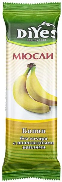 Батончик мюсли ДиYes банан с шоколадными каплями без сахара, 25 г фотография